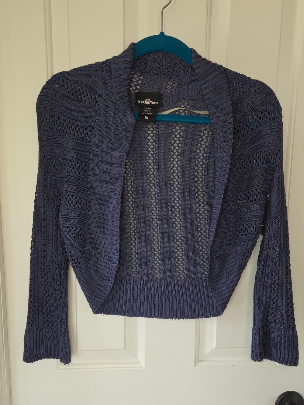 It's Our Time Blue Openwork Cropped Cardigan